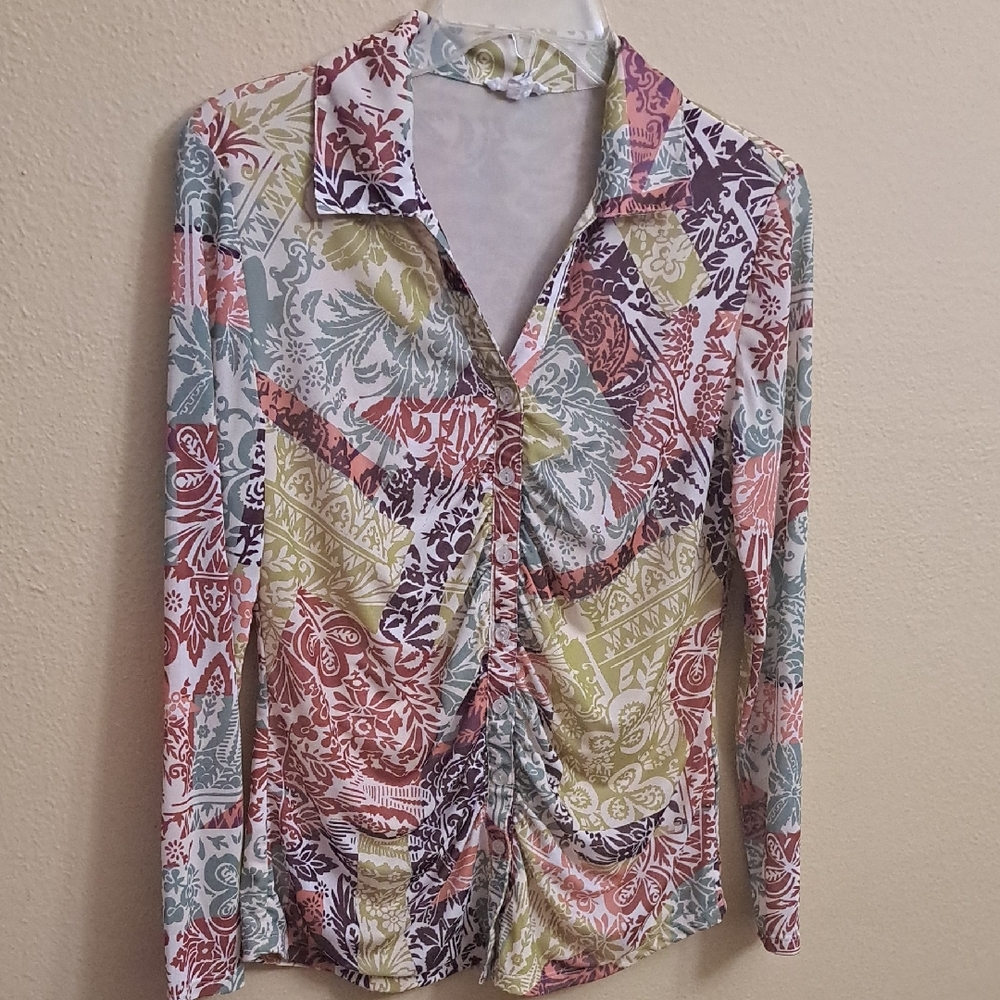 Tribal Jeans. Multicolor Patterned Women's Top. Small